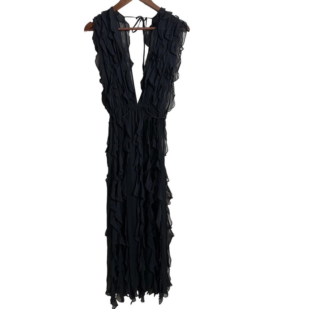Victoria's Secret 100% Silk Ruffles Long Gown Black Plunge One Size $428 Retail